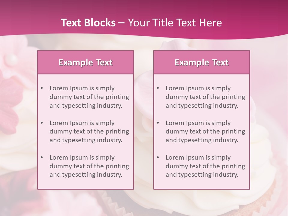 Three Cupcakes With White Frosting And A Pink Flower On Top PowerPoint Template