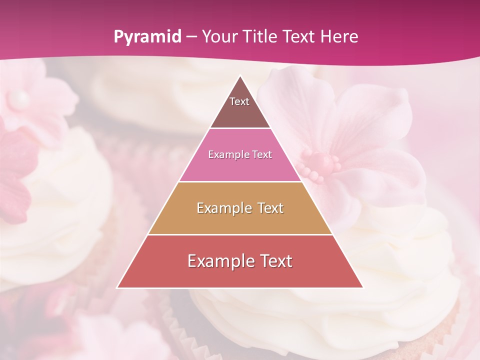 Three Cupcakes With White Frosting And A Pink Flower On Top PowerPoint Template