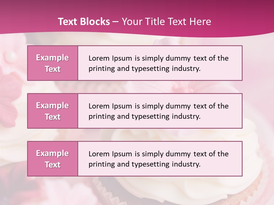 Three Cupcakes With White Frosting And A Pink Flower On Top PowerPoint Template