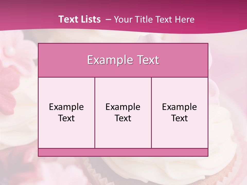 Three Cupcakes With White Frosting And A Pink Flower On Top PowerPoint Template
