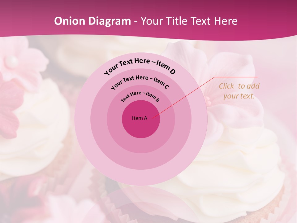 Three Cupcakes With White Frosting And A Pink Flower On Top PowerPoint Template