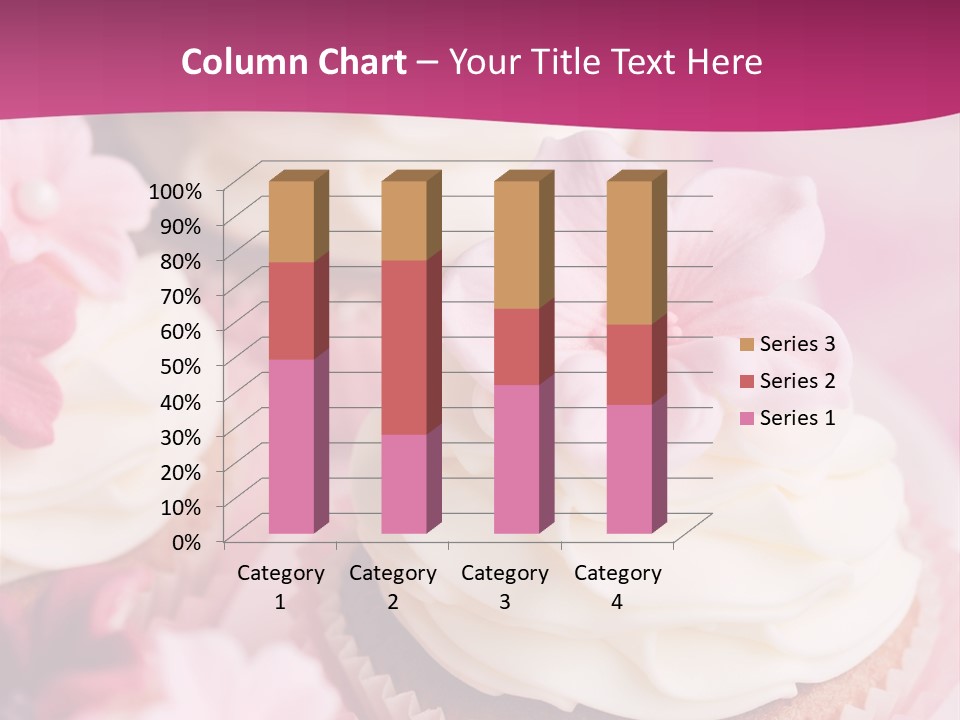 Three Cupcakes With White Frosting And A Pink Flower On Top PowerPoint Template