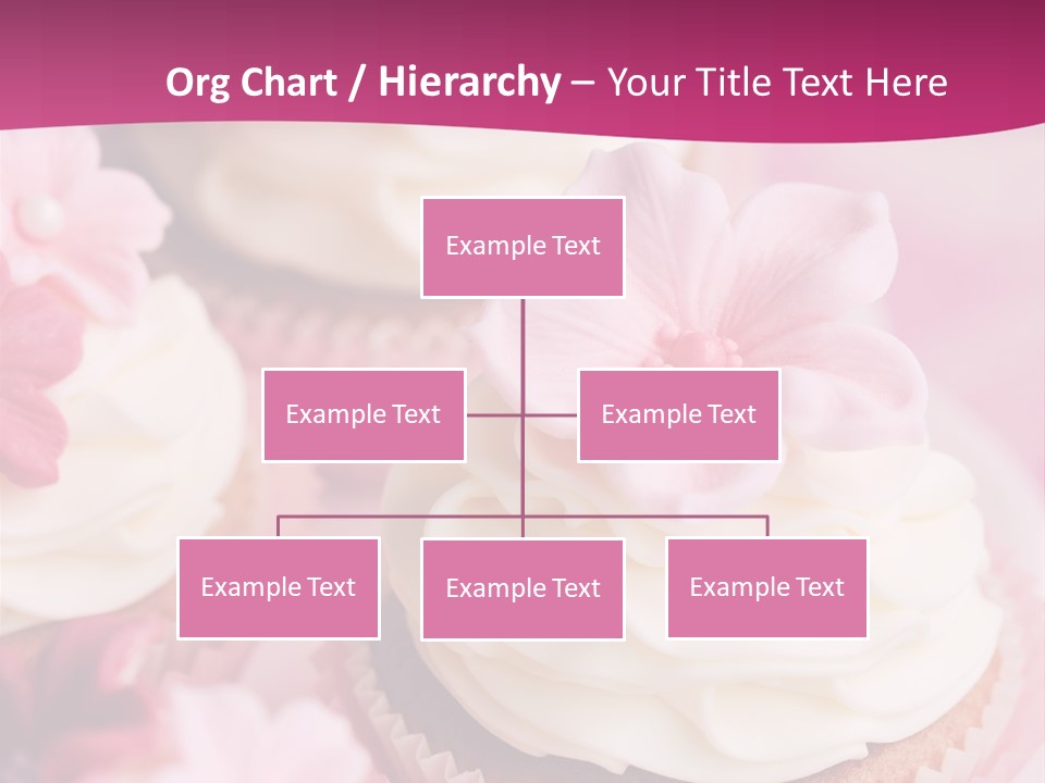 Three Cupcakes With White Frosting And A Pink Flower On Top PowerPoint Template
