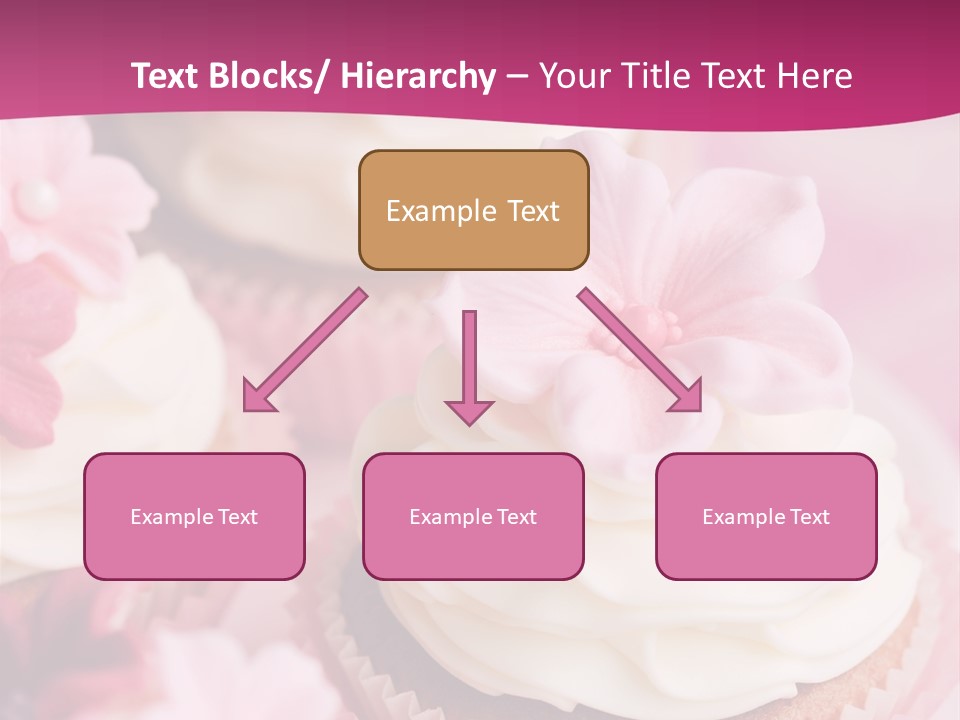 Three Cupcakes With White Frosting And A Pink Flower On Top PowerPoint Template