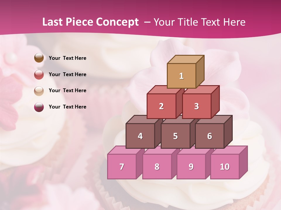 Three Cupcakes With White Frosting And A Pink Flower On Top PowerPoint Template