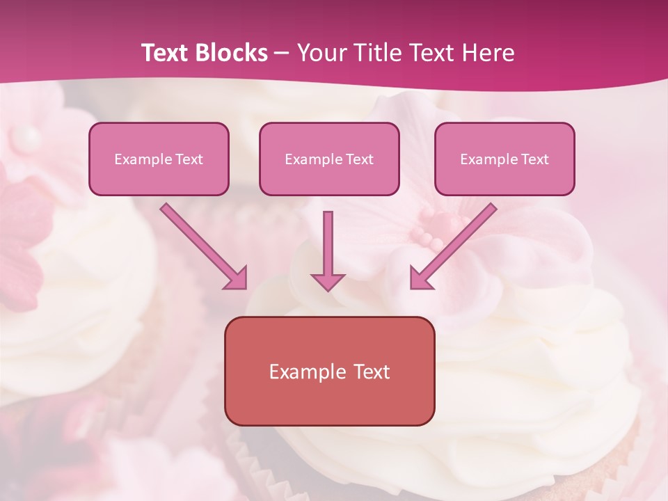 Three Cupcakes With White Frosting And A Pink Flower On Top PowerPoint Template
