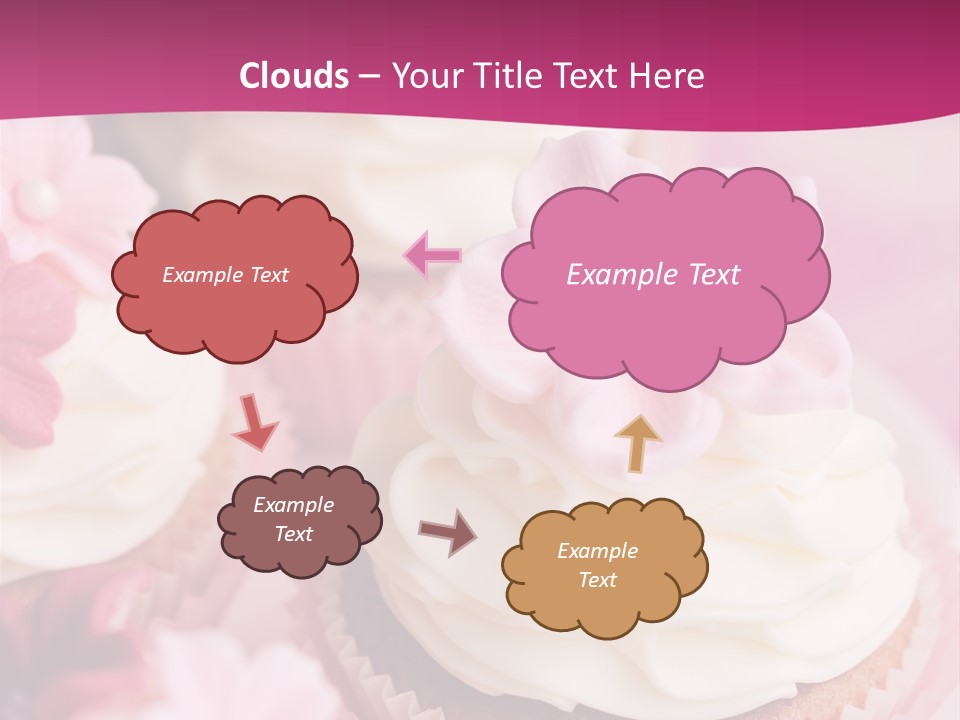 Three Cupcakes With White Frosting And A Pink Flower On Top PowerPoint Template