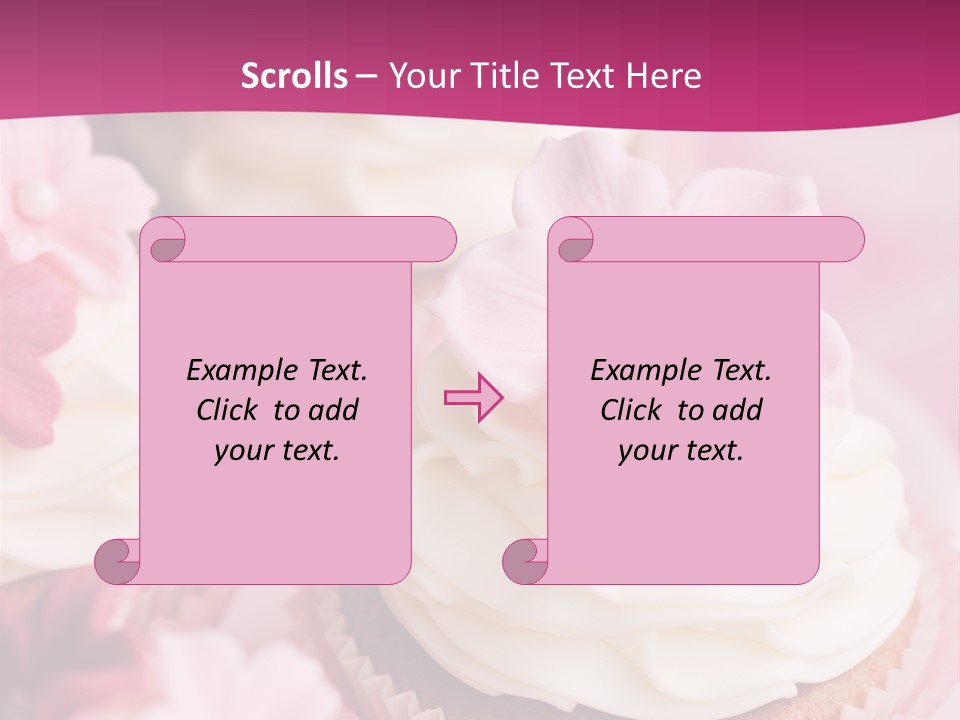 Three Cupcakes With White Frosting And A Pink Flower On Top PowerPoint Template