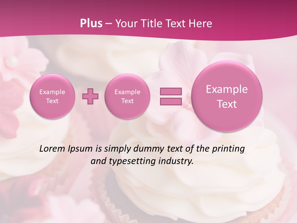 Three Cupcakes With White Frosting And A Pink Flower On Top PowerPoint Template