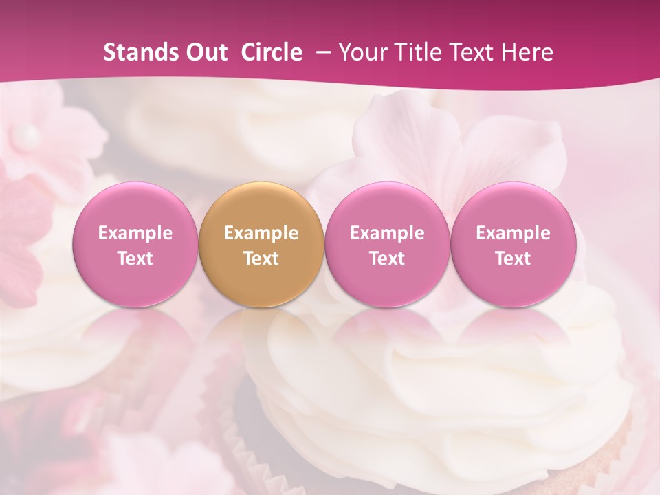 Three Cupcakes With White Frosting And A Pink Flower On Top PowerPoint Template