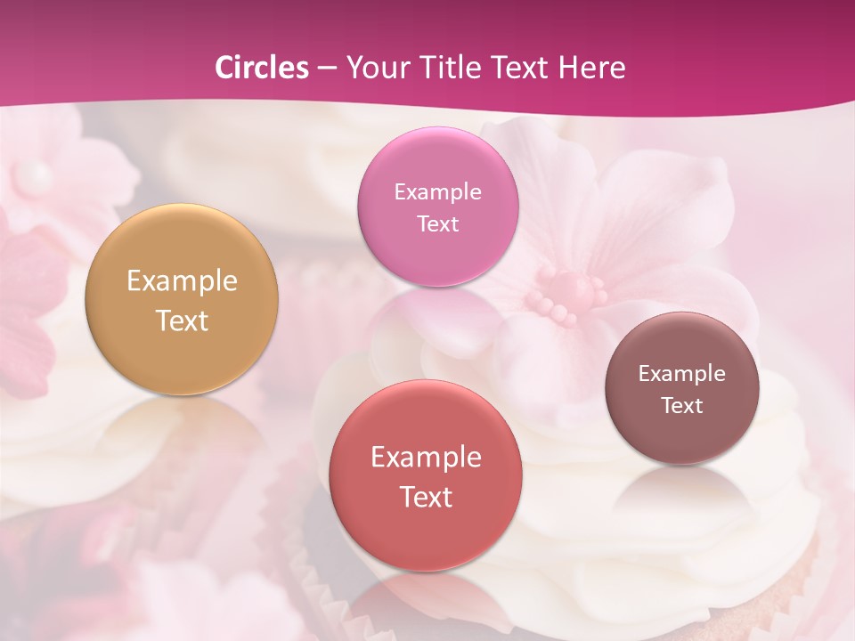 Three Cupcakes With White Frosting And A Pink Flower On Top PowerPoint Template