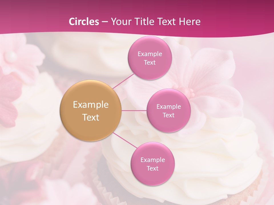 Three Cupcakes With White Frosting And A Pink Flower On Top PowerPoint Template
