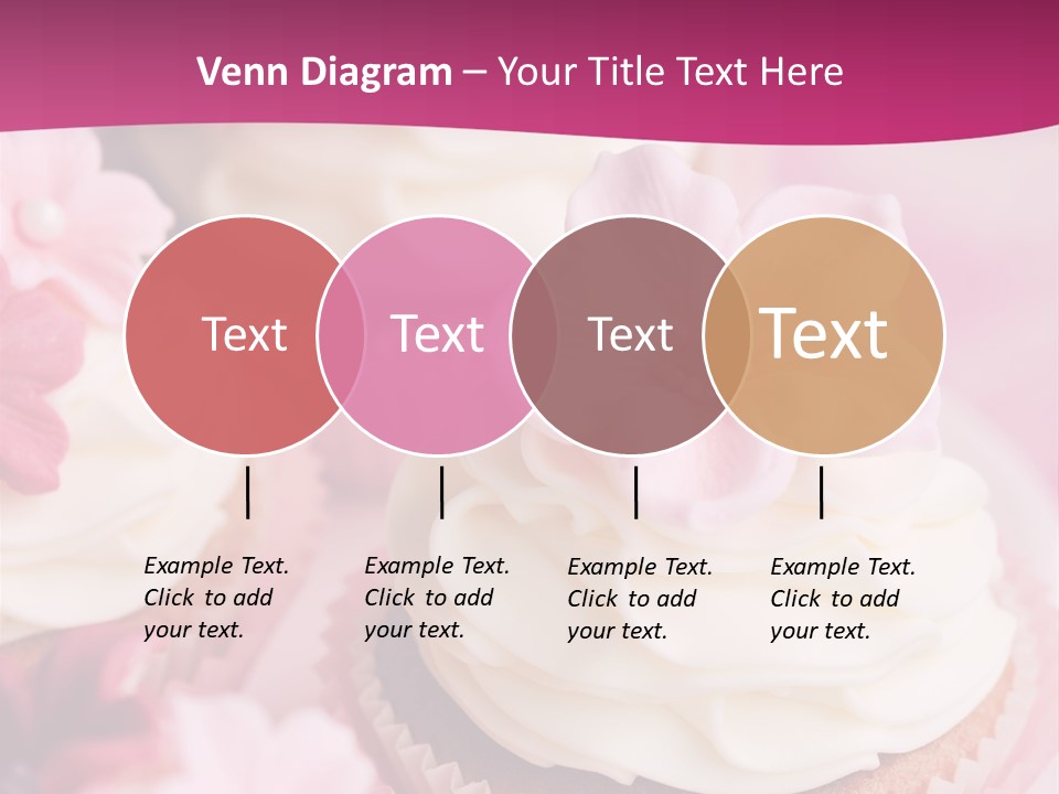 Three Cupcakes With White Frosting And A Pink Flower On Top PowerPoint Template