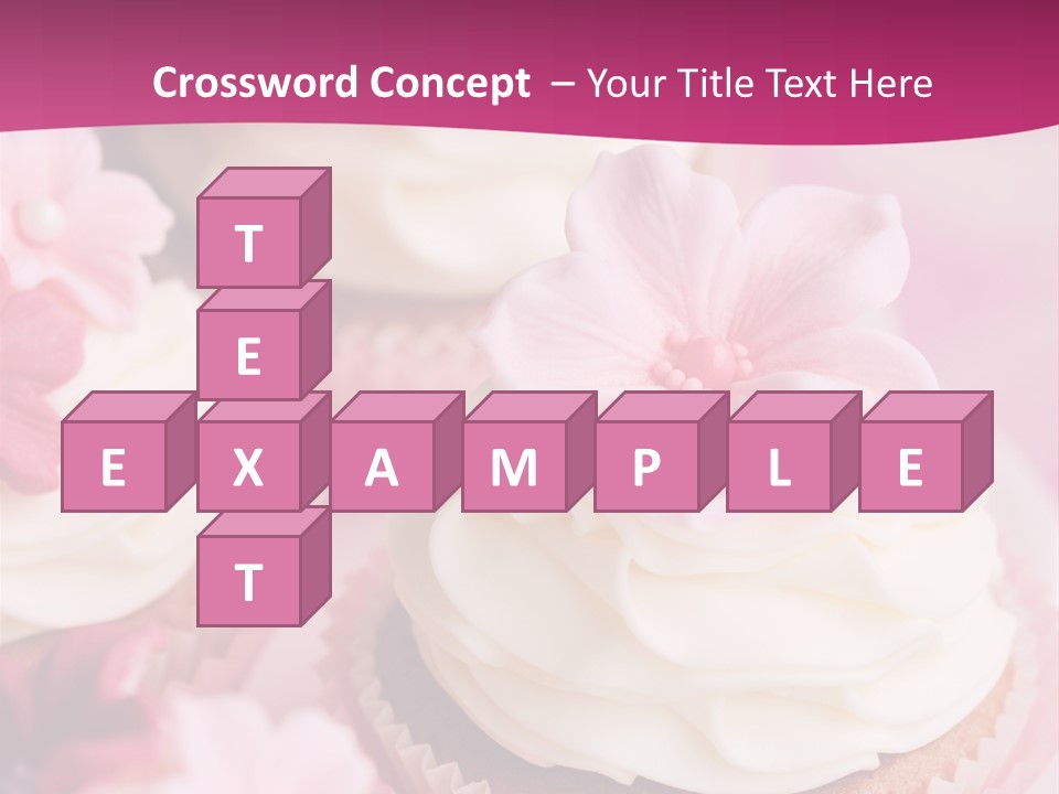 Three Cupcakes With White Frosting And A Pink Flower On Top PowerPoint Template