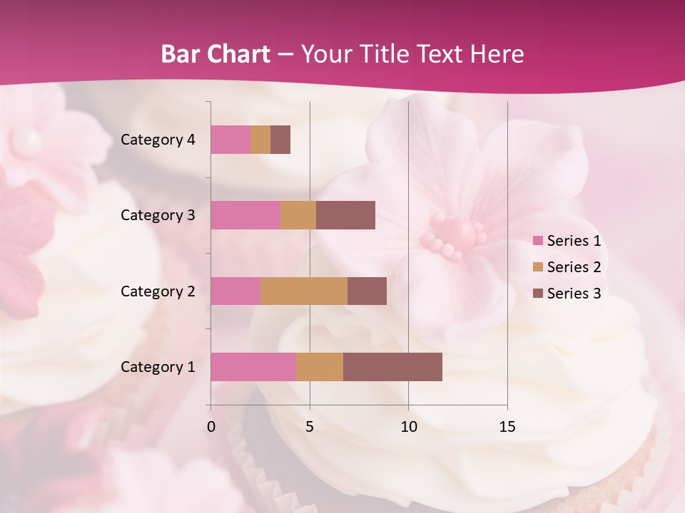 Three Cupcakes With White Frosting And A Pink Flower On Top PowerPoint Template