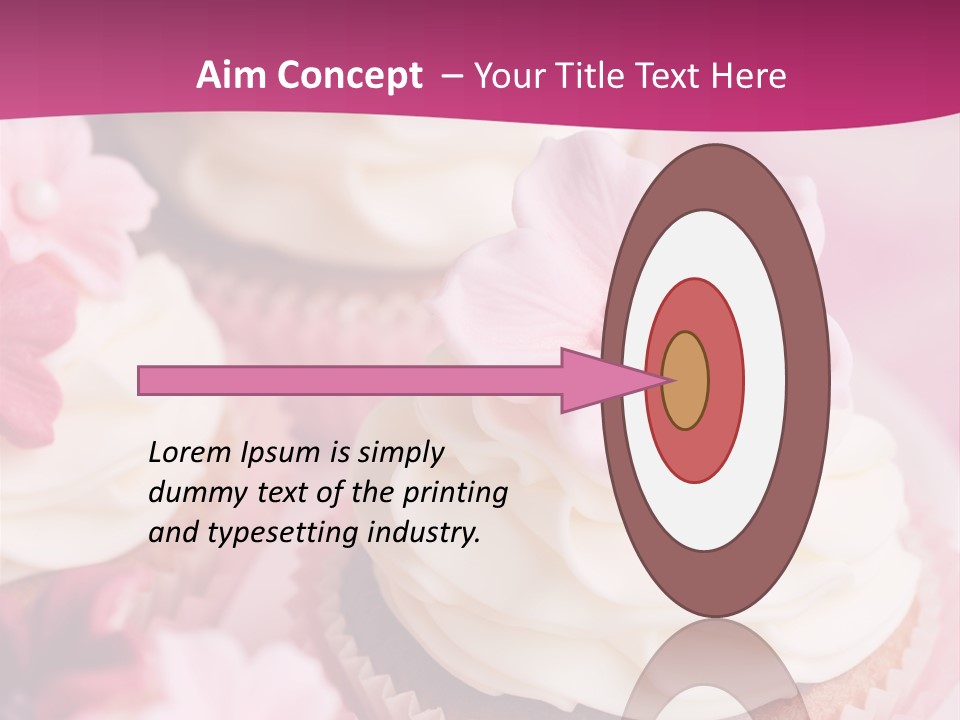 Three Cupcakes With White Frosting And A Pink Flower On Top PowerPoint Template