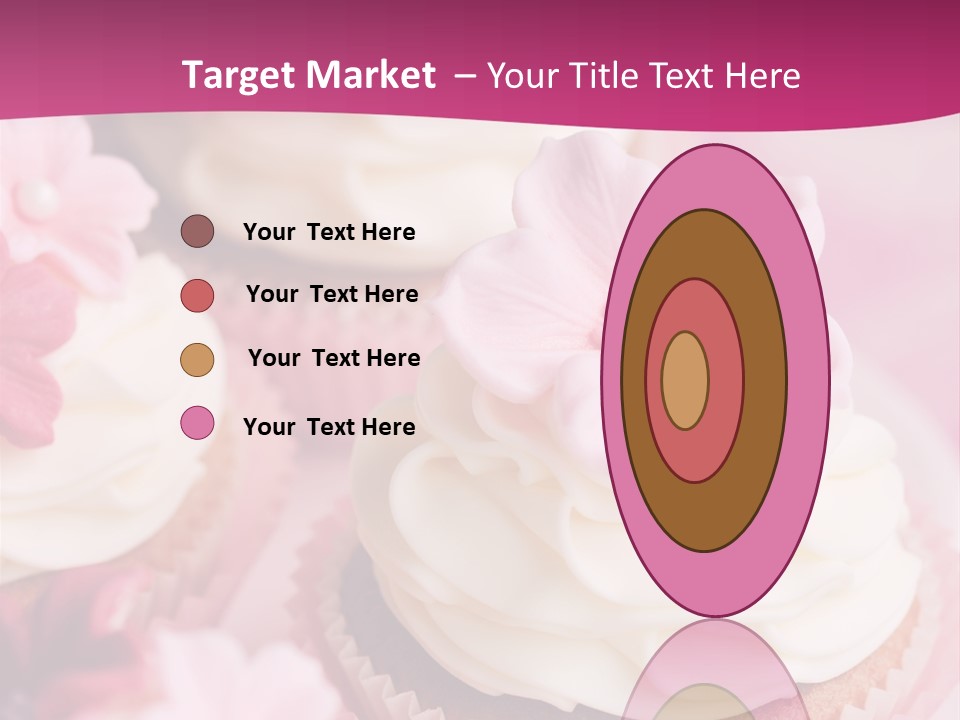 Three Cupcakes With White Frosting And A Pink Flower On Top PowerPoint Template