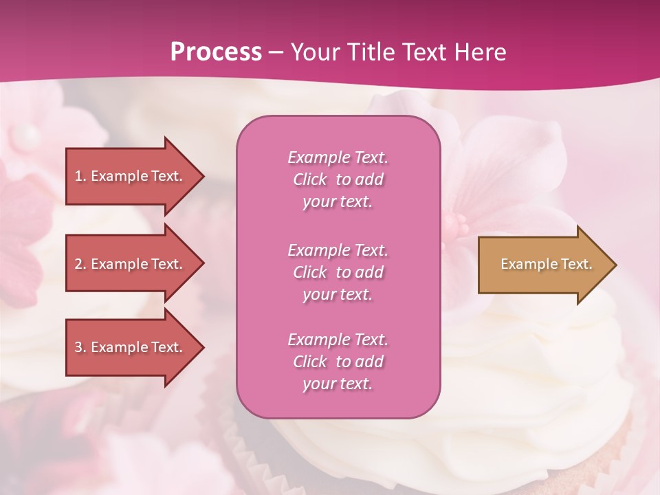 Three Cupcakes With White Frosting And A Pink Flower On Top PowerPoint Template