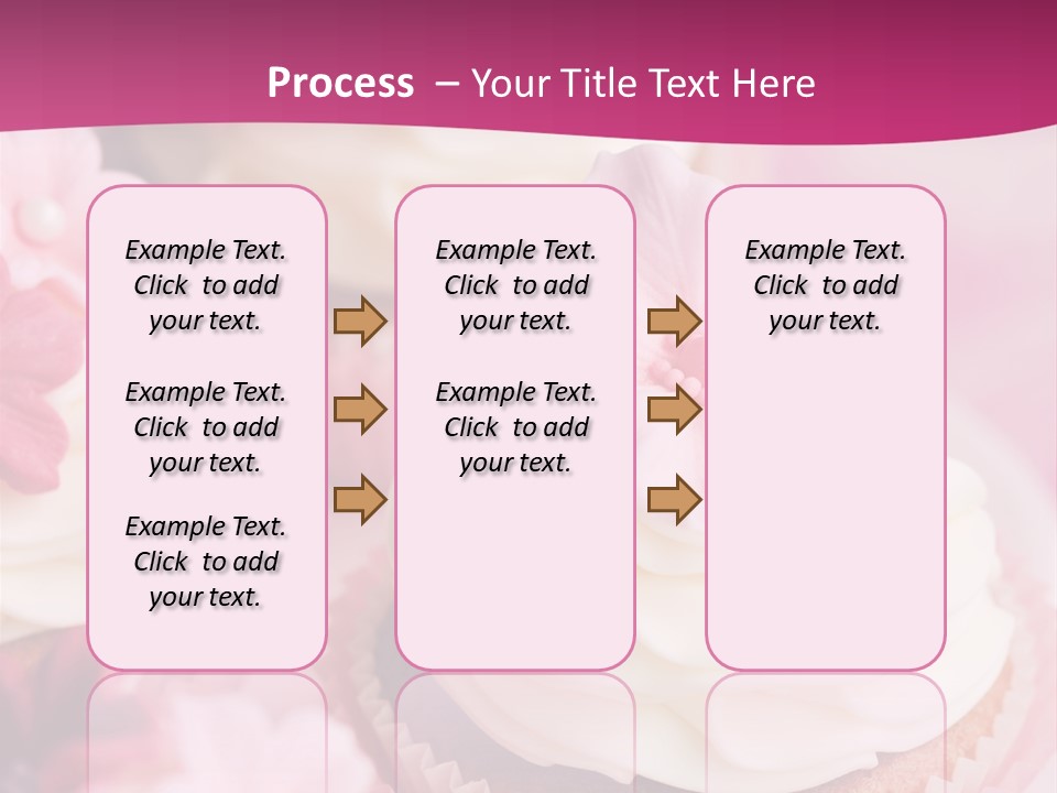 Three Cupcakes With White Frosting And A Pink Flower On Top PowerPoint Template