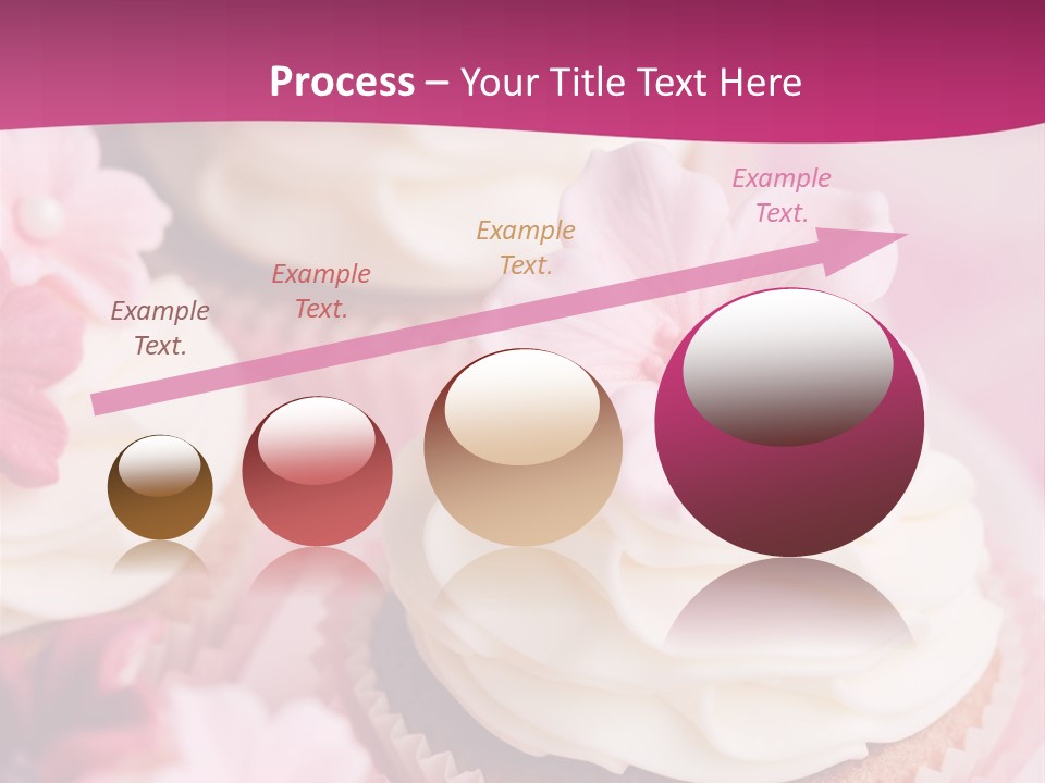 Three Cupcakes With White Frosting And A Pink Flower On Top PowerPoint Template