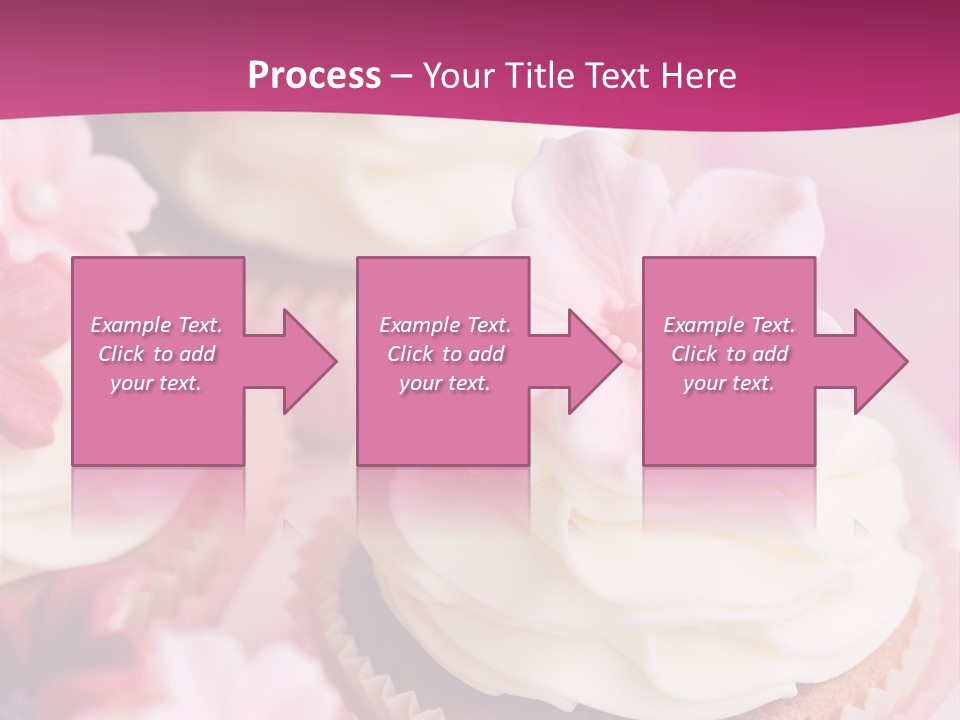 Three Cupcakes With White Frosting And A Pink Flower On Top PowerPoint Template