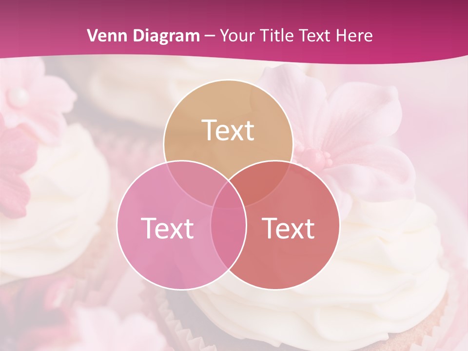 Three Cupcakes With White Frosting And A Pink Flower On Top PowerPoint Template