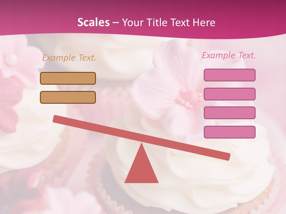 Three Cupcakes With White Frosting And A Pink Flower On Top PowerPoint Template