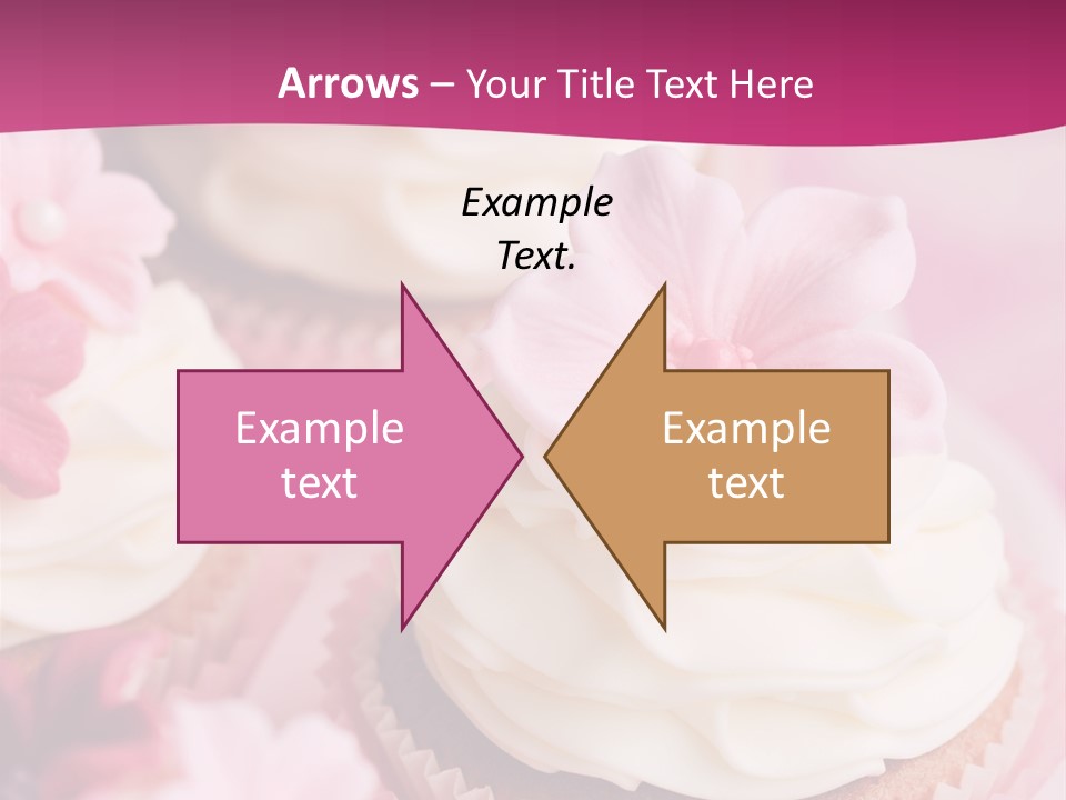 Three Cupcakes With White Frosting And A Pink Flower On Top PowerPoint Template