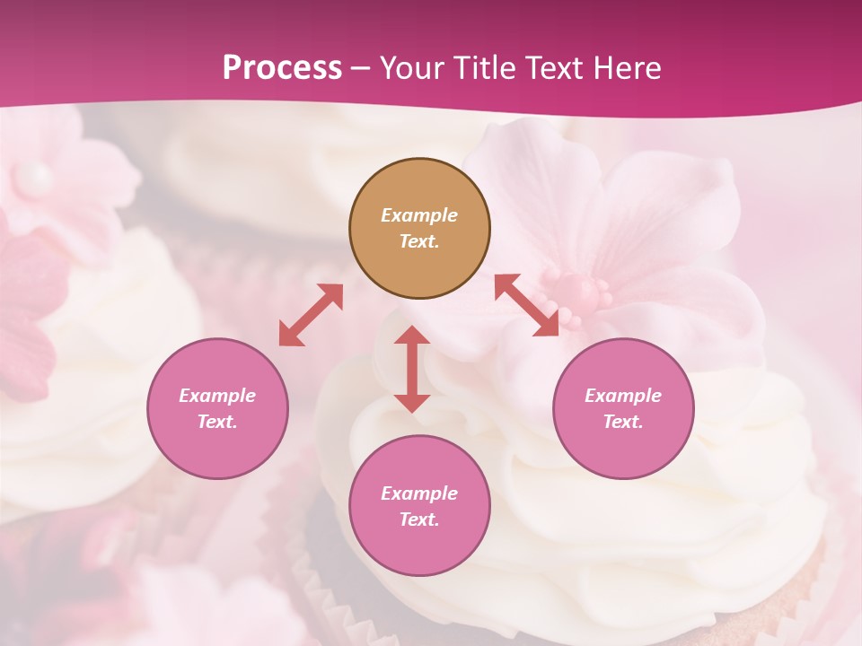 Three Cupcakes With White Frosting And A Pink Flower On Top PowerPoint Template