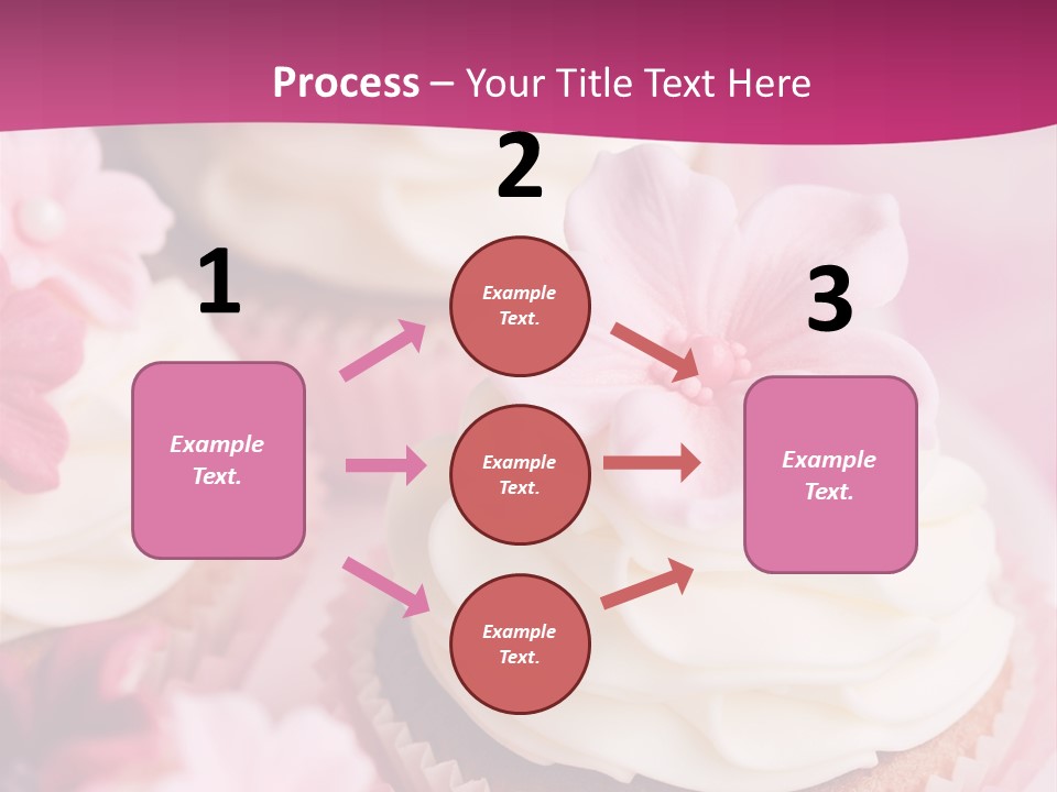 Three Cupcakes With White Frosting And A Pink Flower On Top PowerPoint Template