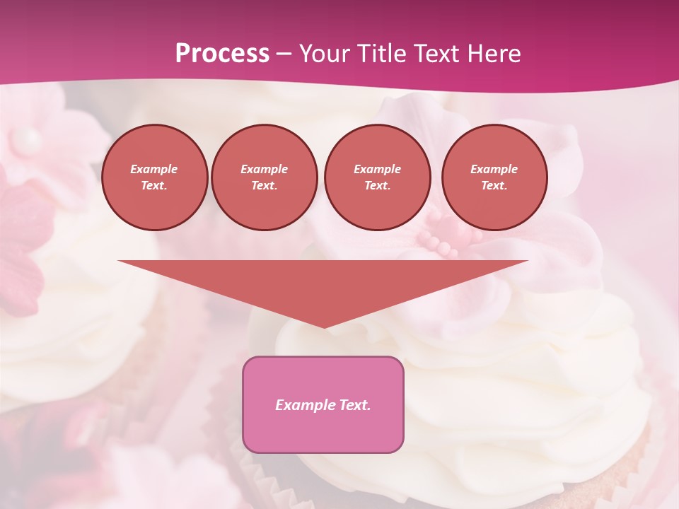 Three Cupcakes With White Frosting And A Pink Flower On Top PowerPoint Template