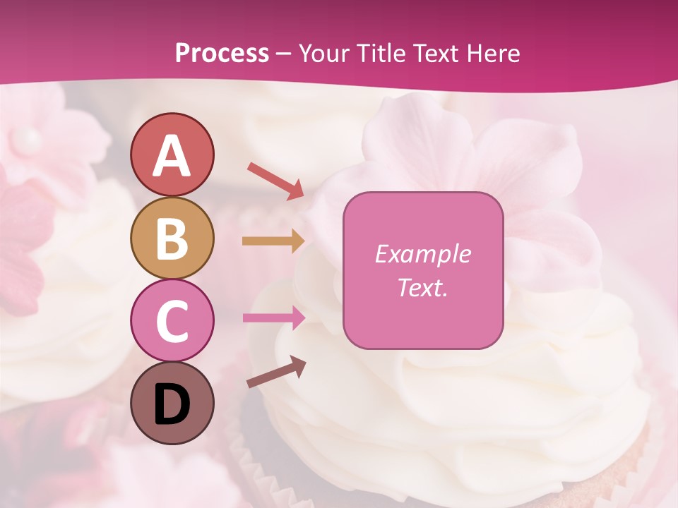 Three Cupcakes With White Frosting And A Pink Flower On Top PowerPoint Template