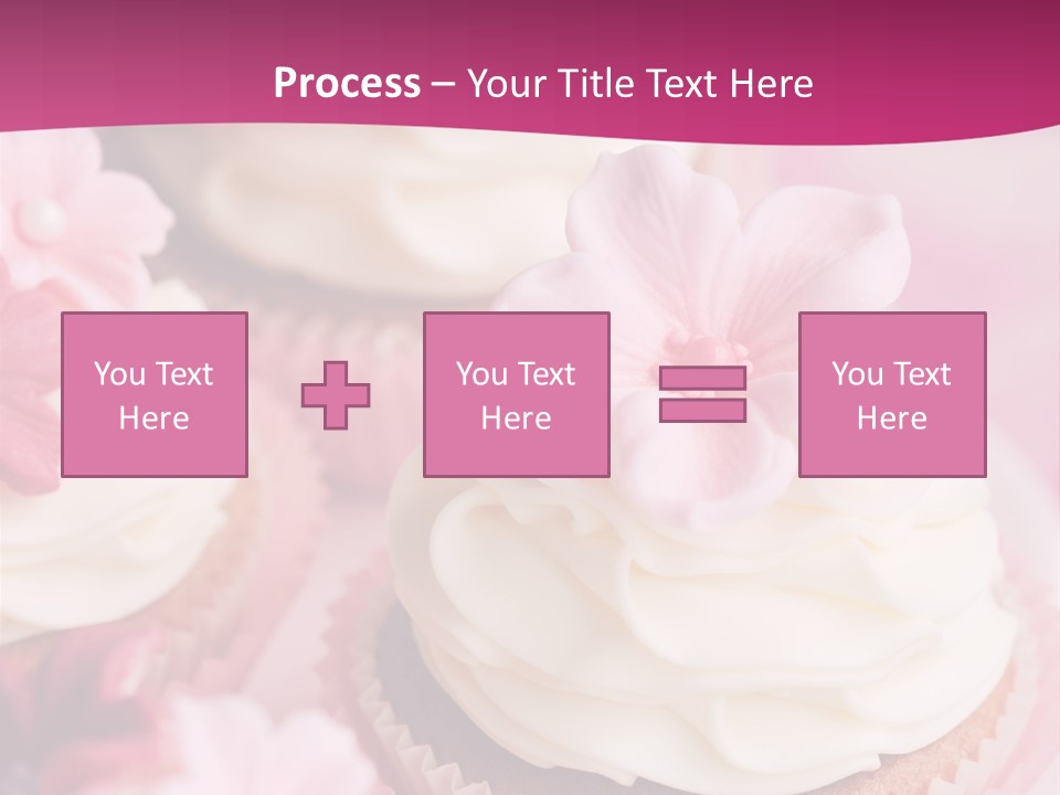 Three Cupcakes With White Frosting And A Pink Flower On Top PowerPoint Template