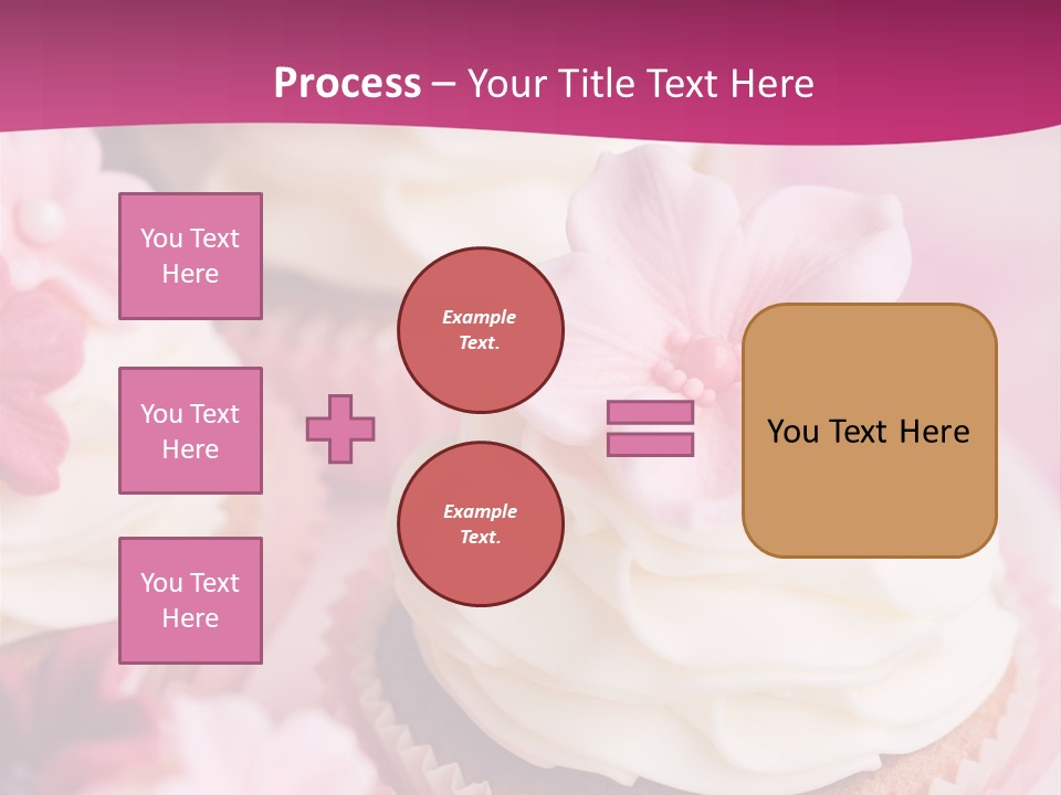 Three Cupcakes With White Frosting And A Pink Flower On Top PowerPoint Template