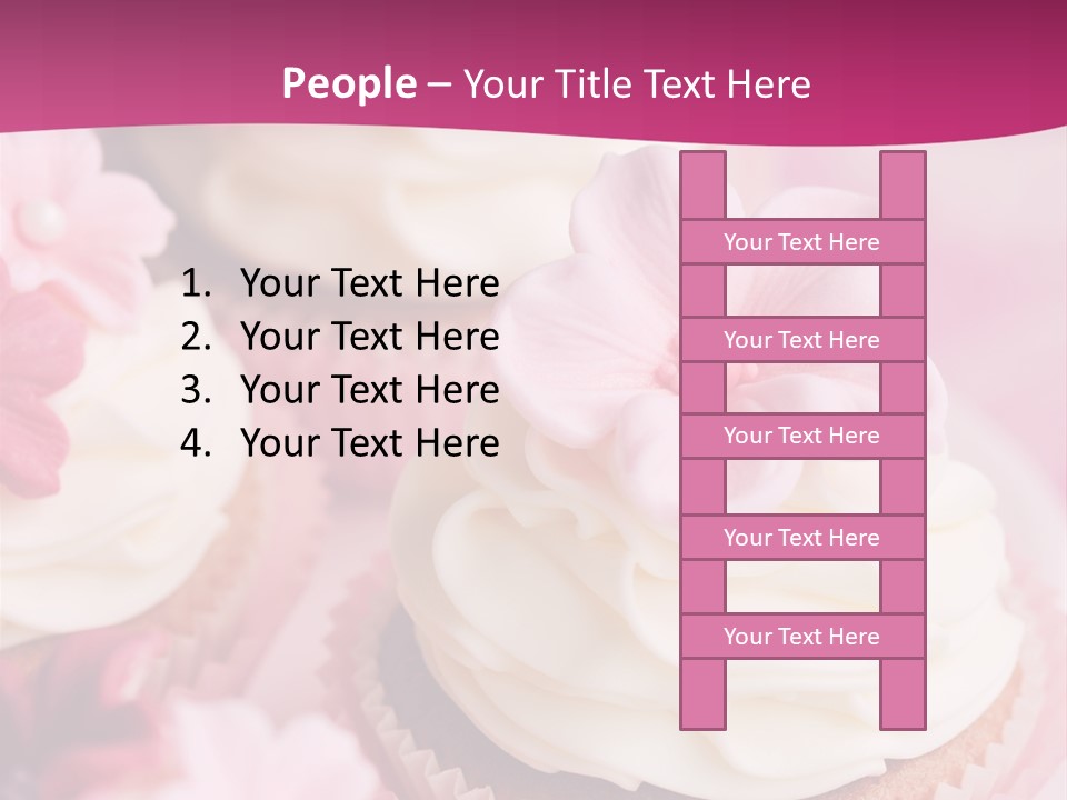 Three Cupcakes With White Frosting And A Pink Flower On Top PowerPoint Template