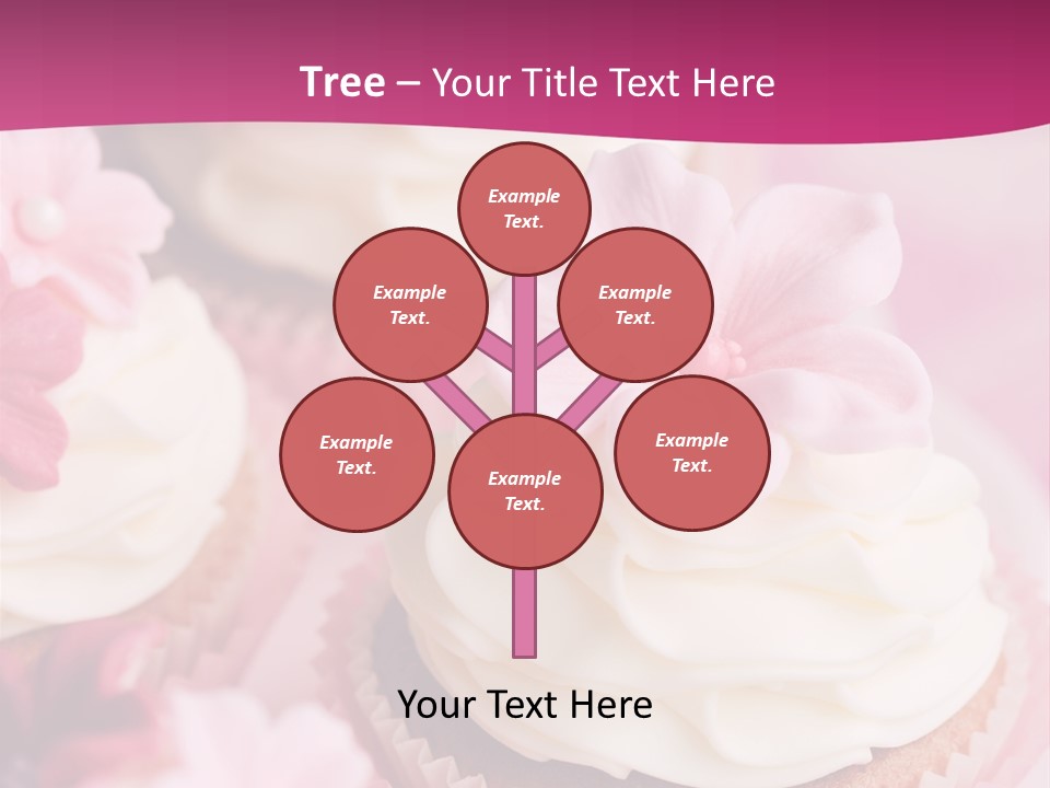 Three Cupcakes With White Frosting And A Pink Flower On Top PowerPoint Template