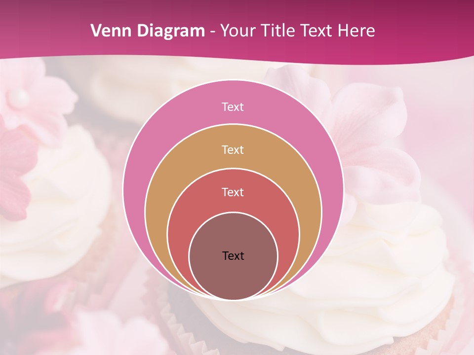 Three Cupcakes With White Frosting And A Pink Flower On Top PowerPoint Template