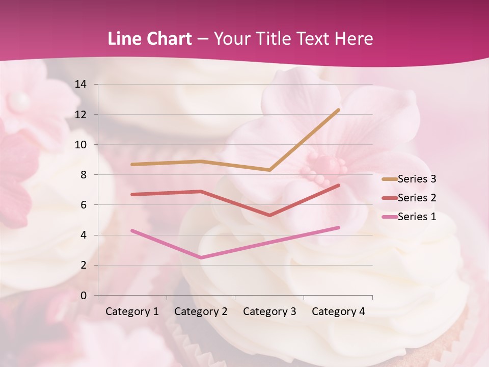 Three Cupcakes With White Frosting And A Pink Flower On Top PowerPoint Template
