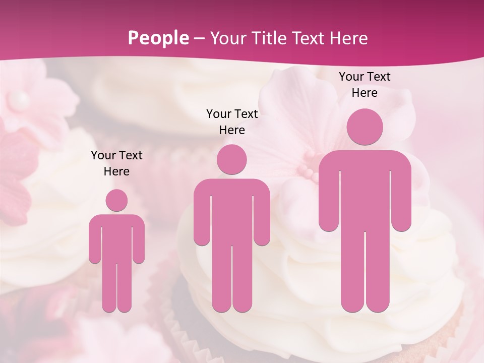 Three Cupcakes With White Frosting And A Pink Flower On Top PowerPoint Template