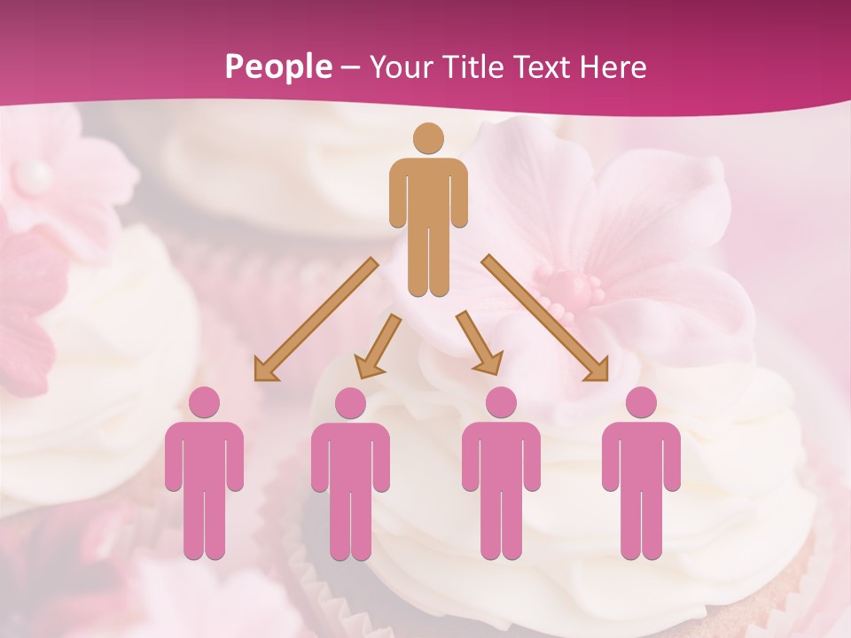 Three Cupcakes With White Frosting And A Pink Flower On Top PowerPoint Template