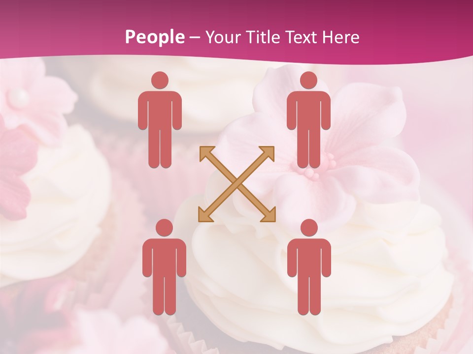 Three Cupcakes With White Frosting And A Pink Flower On Top PowerPoint Template