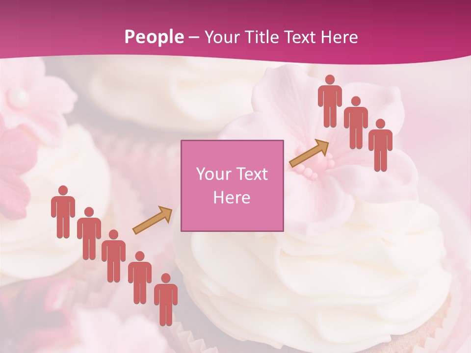 Three Cupcakes With White Frosting And A Pink Flower On Top PowerPoint Template