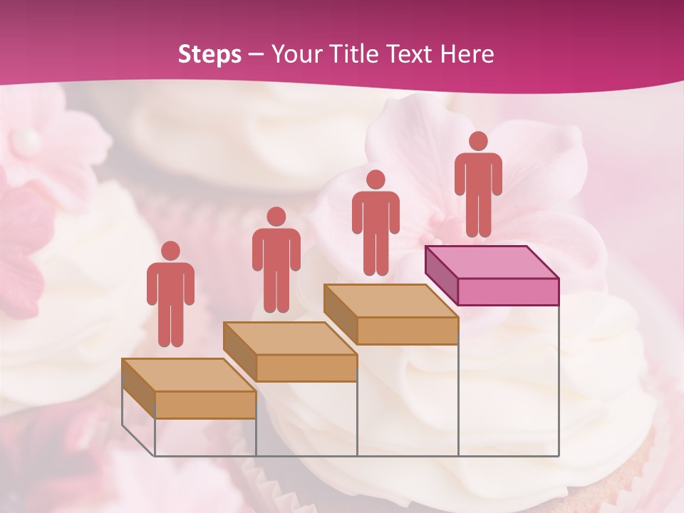 Three Cupcakes With White Frosting And A Pink Flower On Top PowerPoint Template