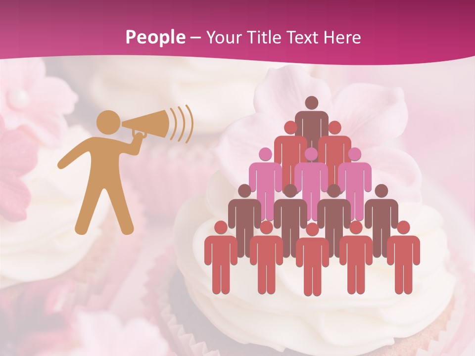 Three Cupcakes With White Frosting And A Pink Flower On Top PowerPoint Template
