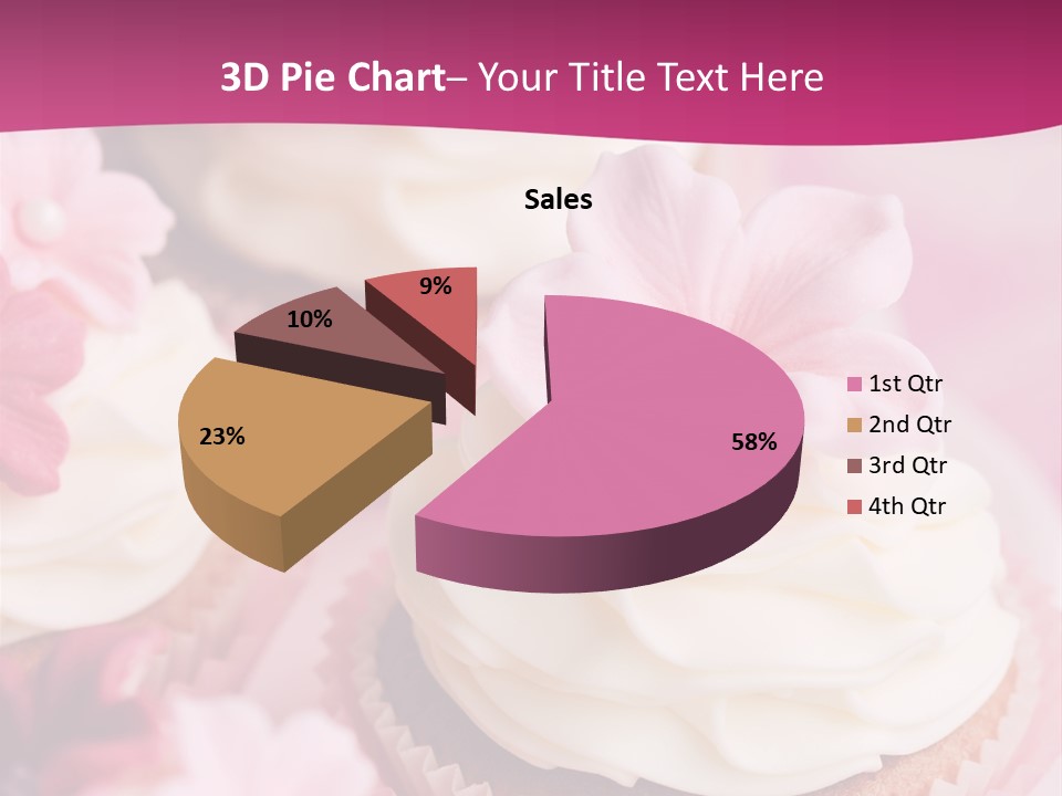 Three Cupcakes With White Frosting And A Pink Flower On Top PowerPoint Template