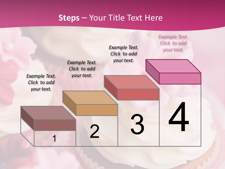 Three Cupcakes With White Frosting And A Pink Flower On Top PowerPoint Template