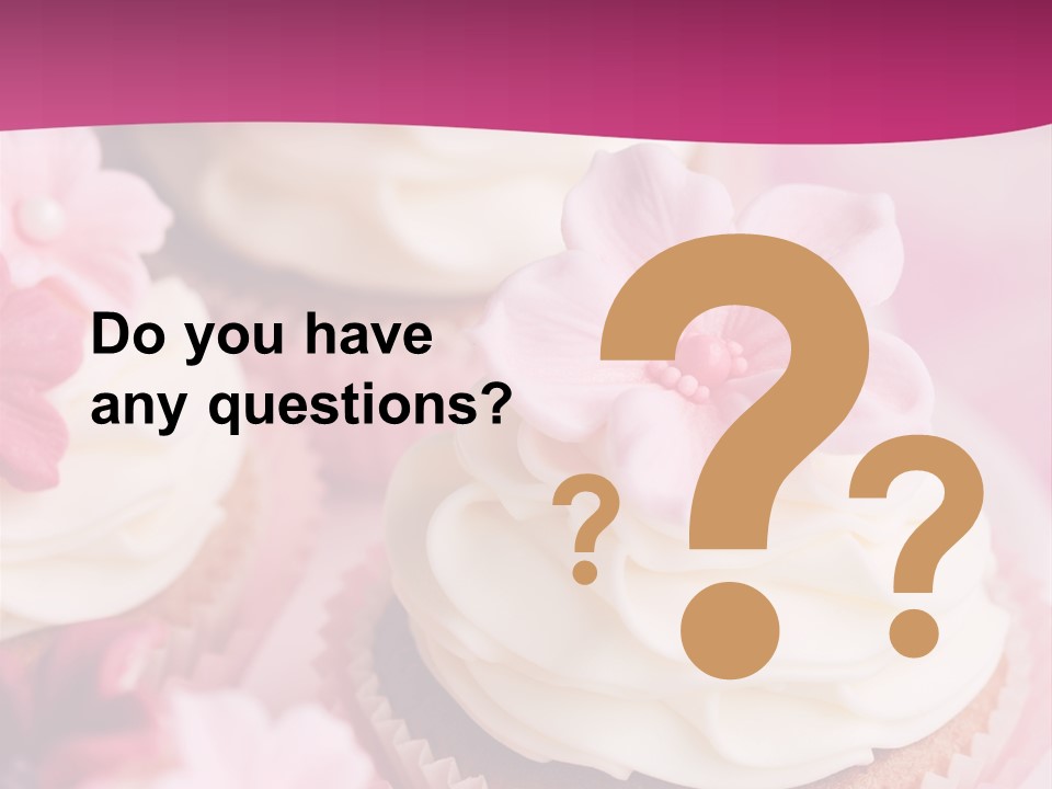 Three Cupcakes With White Frosting And A Pink Flower On Top PowerPoint Template