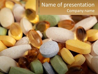 A Pile Of Pills With A Name Of Presentation PowerPoint Template