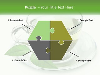 A Cup Of Green Tea With Leaves On A Saucer PowerPoint Template