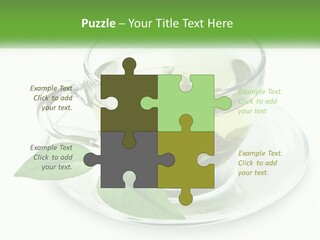 A Cup Of Green Tea With Leaves On A Saucer PowerPoint Template
